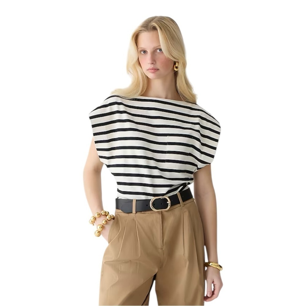 J Crew Boatneck Muscle T-shirt Black Striped Mariner Cotton Womens Size S